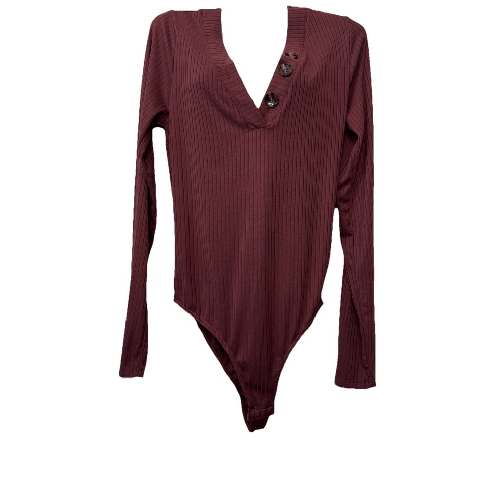 Eye Candy Bodysuit Purple Size L Snap Closure Stretch Long Sleeve Ribbed